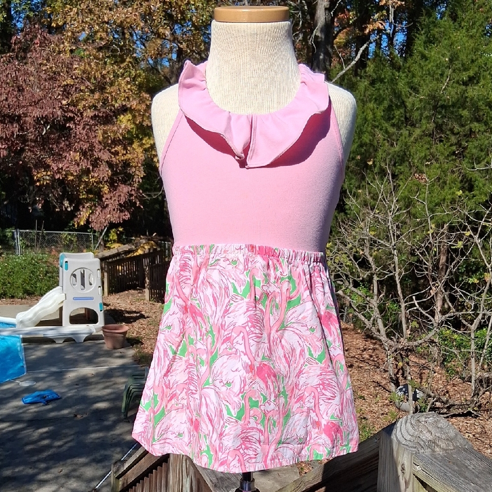 Toddler Pink Lilly Pulitzer Dress w Flamingo Print Skirt, Sz XS 2-3